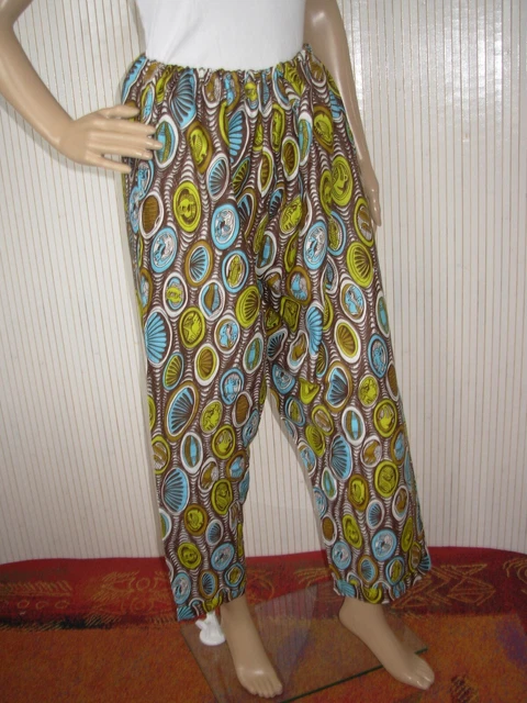 Pantalon Jogger Africain Adulte L/XL - Tissu Coton Blanc à Papillons - Très Bon état