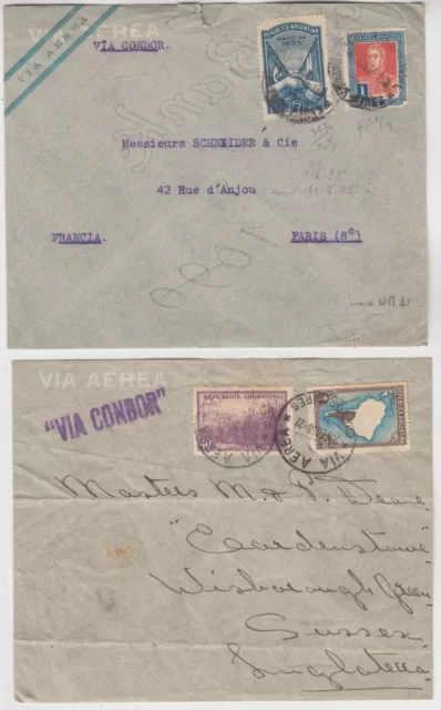 ARGENTINA 1935/38 CONDOR ZEPPELIN air mail covers BUENOS AIRES-PARIS & SUSSEX