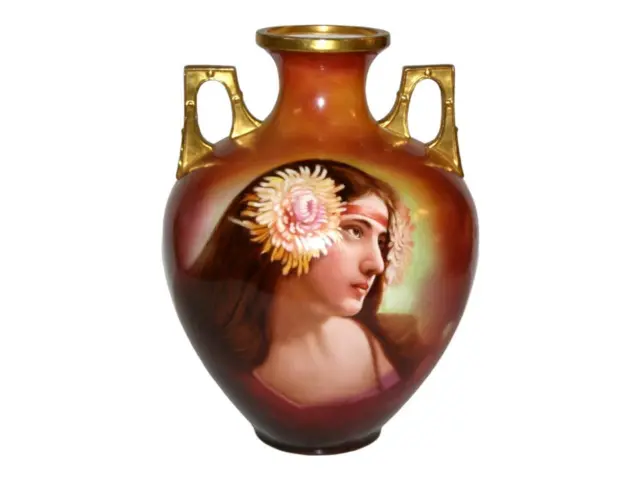 Antique 1903 D'Arcy's Studio Limoges Gypsy Portrait Vase HP Signed Schindler