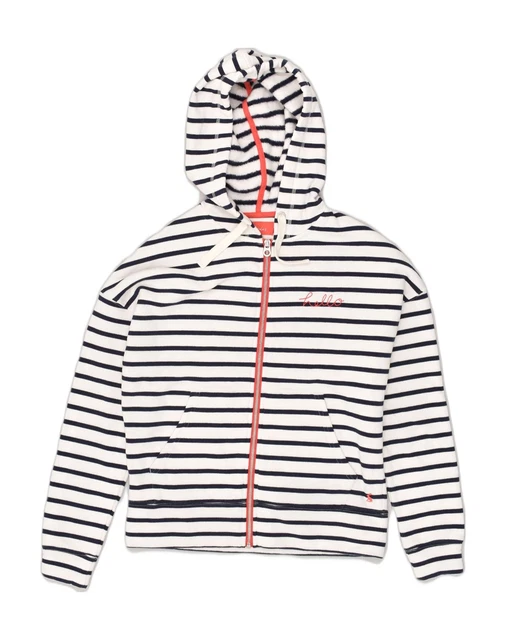 Maglione con cappuccio da donna Joules cerniera UK 12 bianco medio a righe cotone ZT04