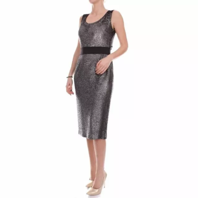 Boutique Moschino Dress Silver Boucle Metallic Sheath 40 IT / 6 US $695 NWT 2