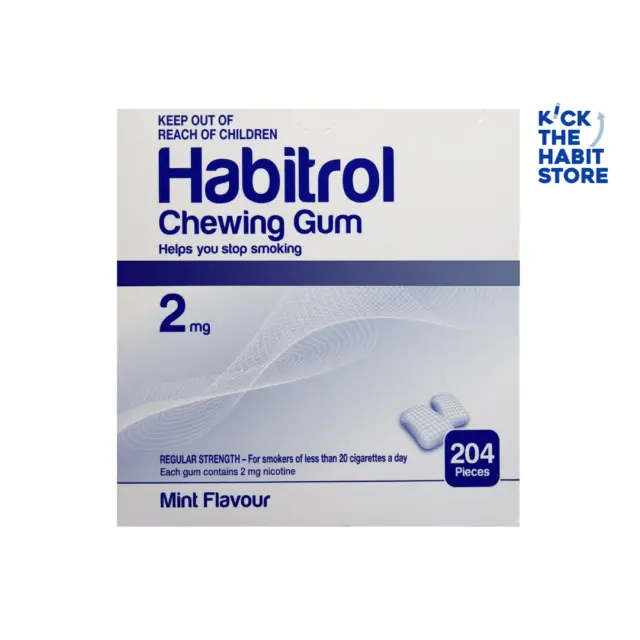 Habitrol Gum 2mg Mint  204 Pieces - 1 Box Sugar Free Nicotine Quit Smoking Now
