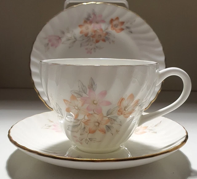 Vintage Crown Staffordshire Floral Bone China Trio c1974-84 Made in England A34