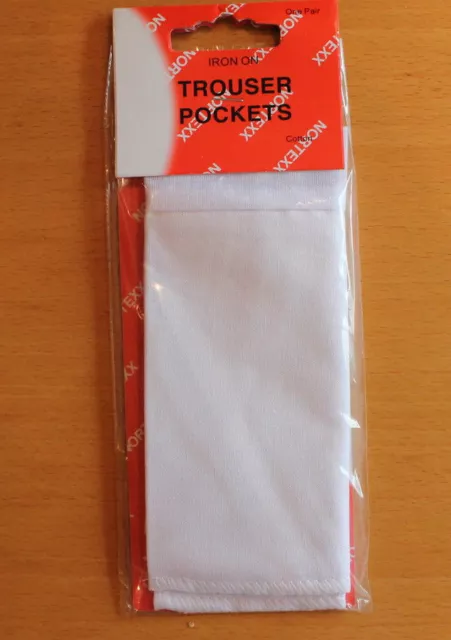 Trouser Pockets Iron On Repair White Cotton 1 x Pair of Pockets