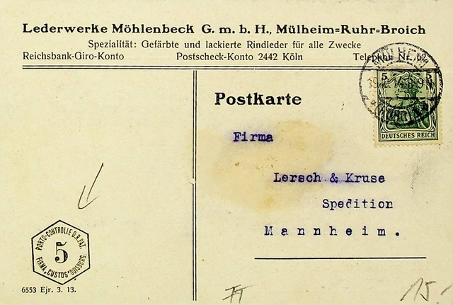 Deutschland 1914 WWI 5pf Auf Postkarte Von Mülheim Sich Mannheim