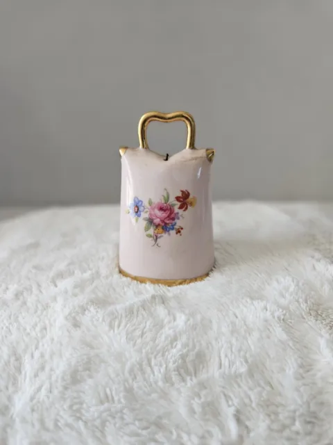 Antique Porcelain Hand Painted Bell with Pink Roses - Dinner Bell