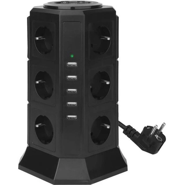 Tour Multiprise Parasurtenseur Parafoudre avec 12 Prises et 5 USB, la