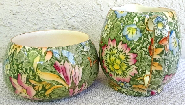 Vtg Royal Winton Grimwades England Chintz Sugar & Creamer Pitcher Gold Trim 42R 2