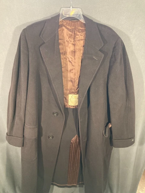 Embassy Vintage Vicuna Wool Blend Navy Heavy Trench Coat Size Mens Large Brown