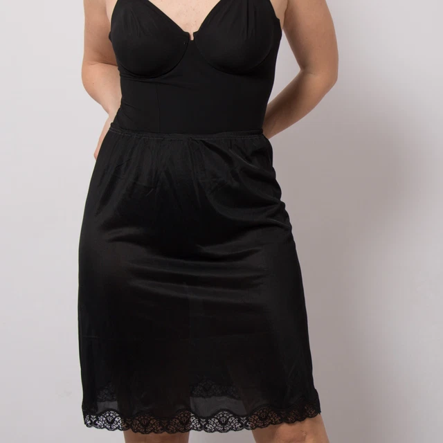 VINTAGE NYLON BLACK Half Slip Petticoat Under Skirt Medium Size Made in