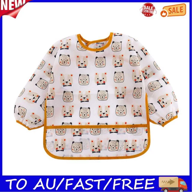 Baby Feeding Bibs Children Waterproof Long Sleeve Coverall (4-6Years Bear)