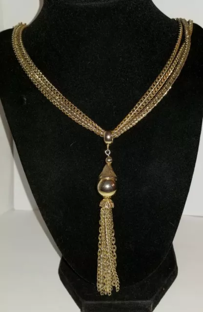 VINTAGE GOLD TONE Multi 3 Strand Tassel Necklace $15.00 - PicClick
