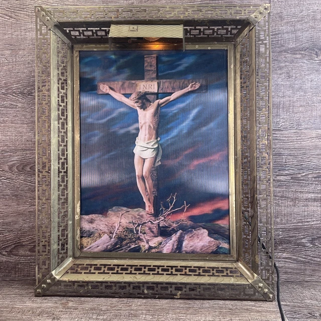 VINTAGE JESUS KNOCKING Door Lighted LENTICULAR HOLOGRAM Filigree Frame ...
