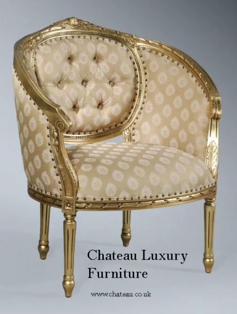 Large Antique Gold French Ornate Statement Throne Tub Arm Chair Loveseat