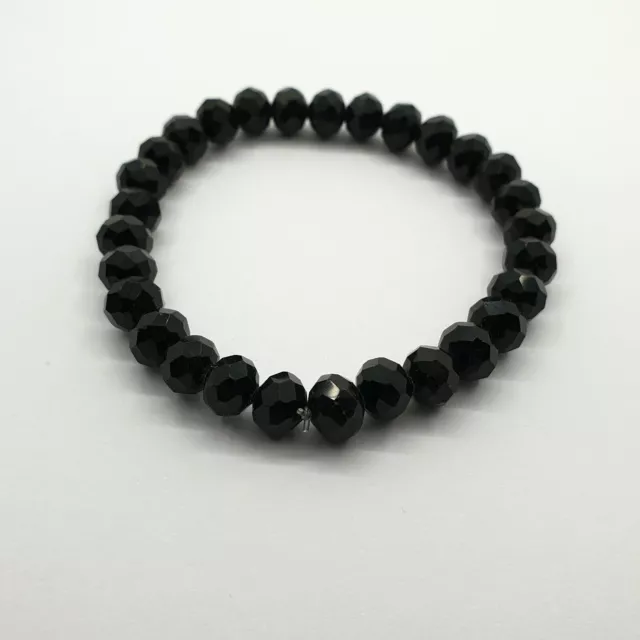 Natural Black Glass Faceted Round Bead Stretch Gemstone Bracelet For Unisex