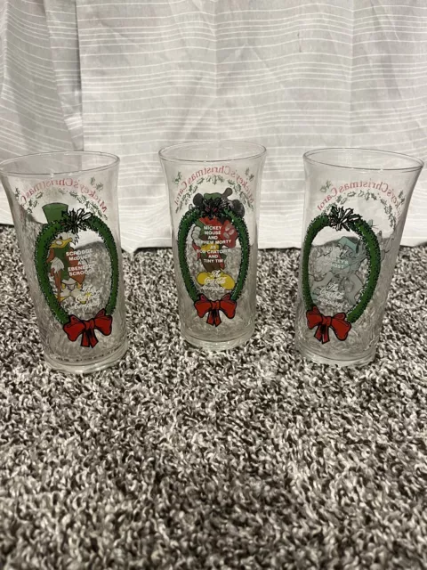 Vintage 1982 Coca Cola Mickeys Christmas Cups Full Set Of 3