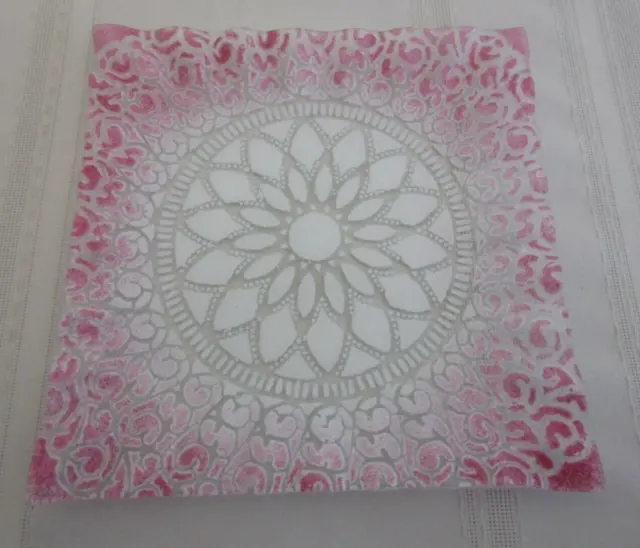 SYDENSTRICKER Embassy Pink 8 1/2" Square PLATE Signed Fused Art Glass Handmade