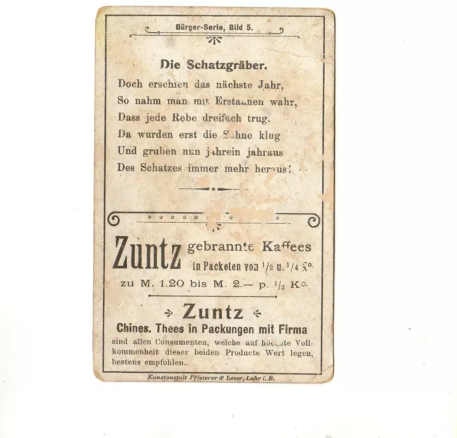 Vintage German Zuntz Coffee Trade Card C1910 Die schatzgraber  Burger seie 5 2