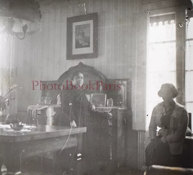 Famille intérieur Famille c1930 Photo Plaque de verre Vintage V28L20n7