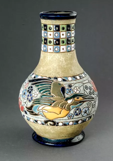 Grosse Amphora Vase Mit Eisvogel-Motiv, Turn-Teplitz, Original Art Deco 1925