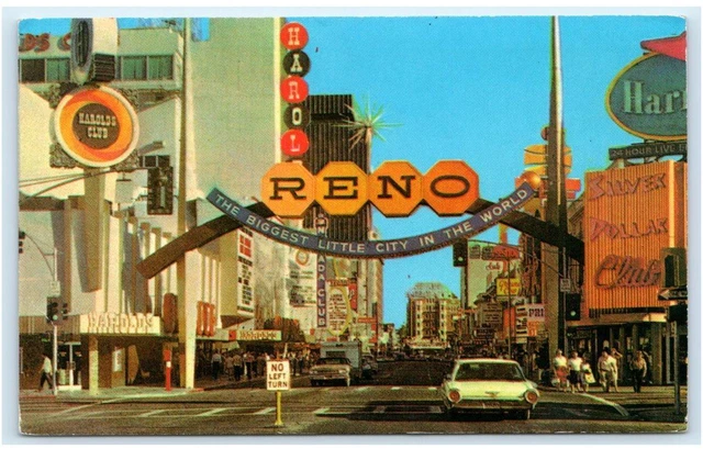RENO, NV Nevada ~ The ARCH on VIRGINIA STREET Scene c1960s Thunderbird Postcard