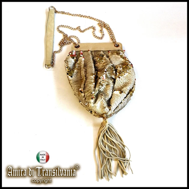 mini borsa gioiello da donna pochette piccola elegante pailette catena vintage