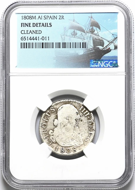 COLONIAL ERA SPAIN. Carlos IV Silver 2 Reales, 1808, NGC Fine Details