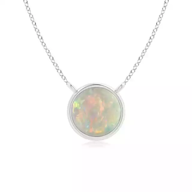 Bezel-Set Round Opal Solitaire Necklace in 14K White Gold