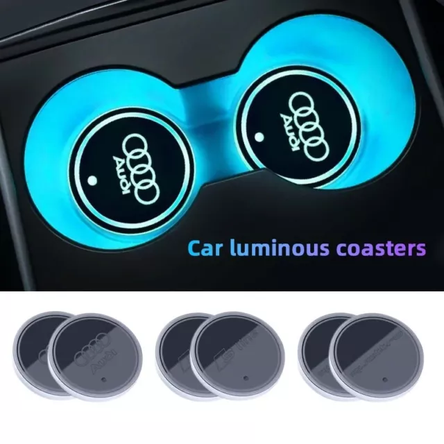 2pcs LED Audi Car Cup Holder Coaster Drink Anti Slip Rechargeable 7 Colour