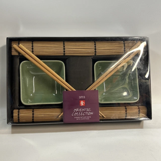 MARKS AND SPENCER Oriental Collection 2 Ceramic Bowls Chopsticks
