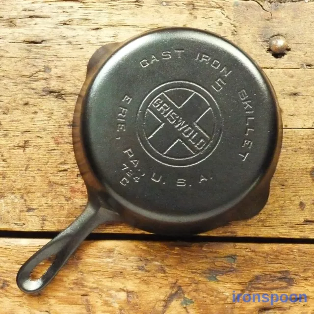 Vintage GRISWOLD Cast Iron SKILLET Frying Pan # 5 LARGE BLOCK LOGO - Ironspoon