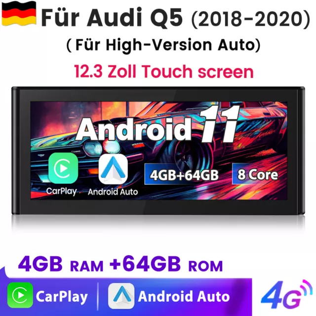 Qualcomm 12.3"CarPlay Für Audi Q5 2018-2020 Android Autoradio GPS Nav BT SWC 64G