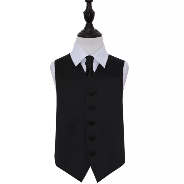 Black Satin Plain Solid Formal Wedding Boys Waistcoat & Cravat Set by DQT