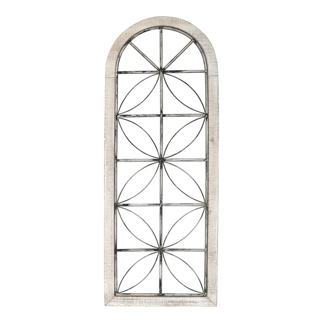 Stratton Home Decor Distressed White Metal and Wood Window Panel