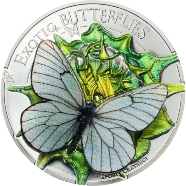 Mongolia 2017 500 Togrog Exotic Butterflies  Aporia Crataegi 25g 999 Silver Coin