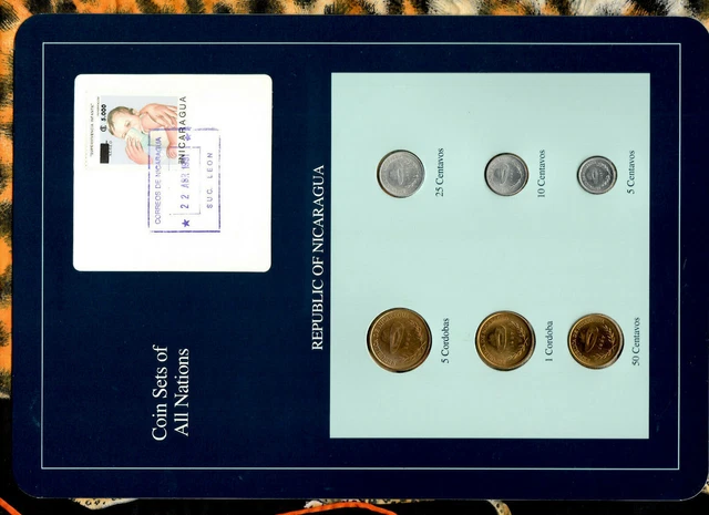 Coin Sets of All Nations Nicaragua w/card UNC 1,5 Cordobas 5,10,25,50 Ctvs 1987