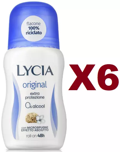 6 Pz Lycia Deo Roll On Original Deodorante 50Ml Extra Protezione