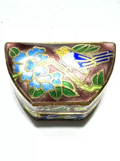 Vintage Cloisonne Enamel Trinket Ring Box Bird On Branch Floral And Leave