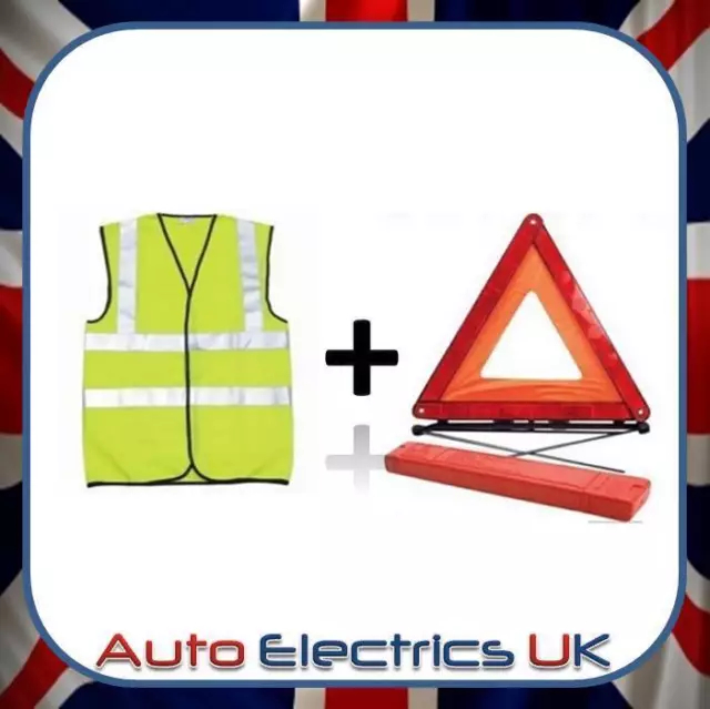 Red Warning Safety Triangle caravan EU breakdown folding & High Visibility Vest