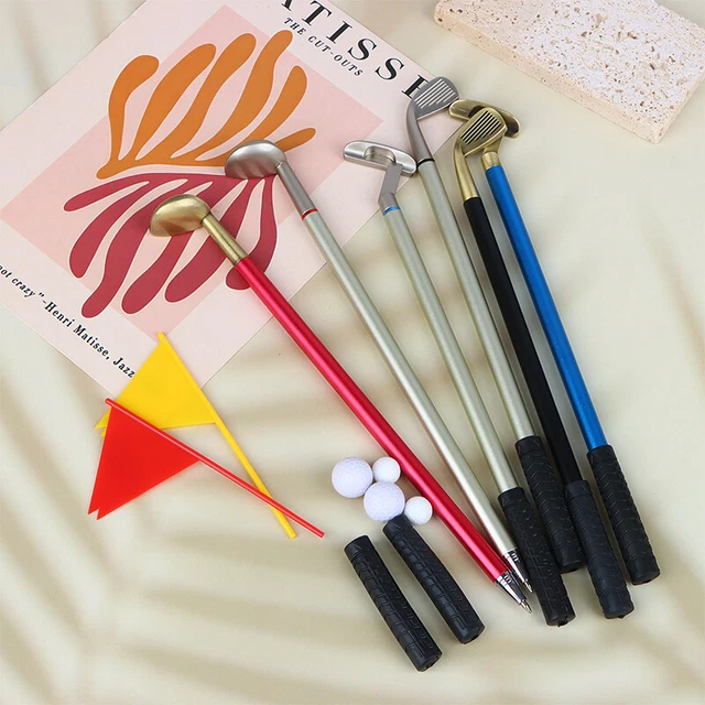 1Set Mini Desktop Golf Ball Pen Includes Putting Green 3 Clubs Pen Balls Flag