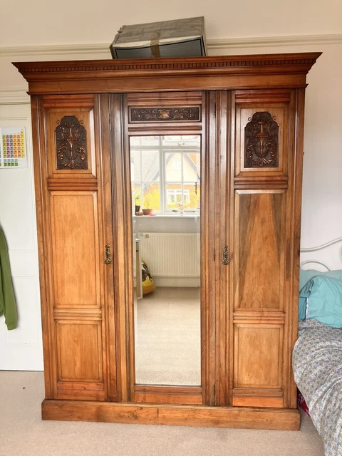 Antique Edwardian mirrored wardrobe - Hanging and drawers