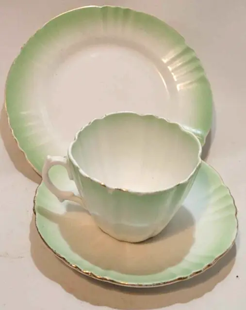 Teacup saucer side plate Royal Albert Crown China green fluted