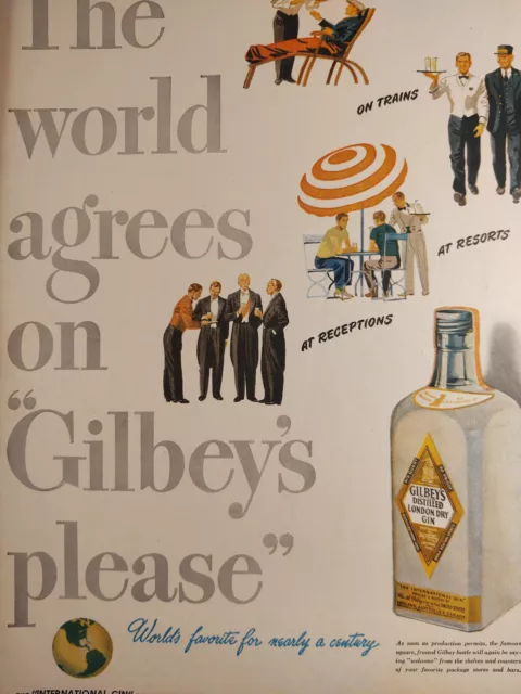 1946 Original Esquire Art WWII Era Art Ad Advertisement Gilbeys Dry Gin
