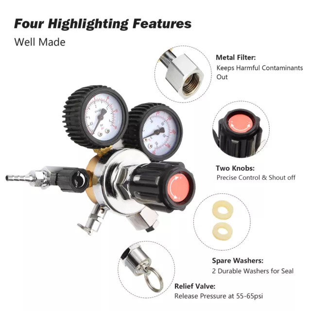 Dual Gauge Co2 Carbon Dioxide Draft Beer Dispensing Regulator Aluminium Brass 2