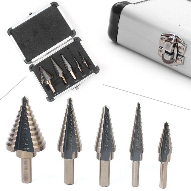 5pc Cobalt Multiple Hole 50 Sizes Step Drill High Speed Steel Bit Set Tools Kits