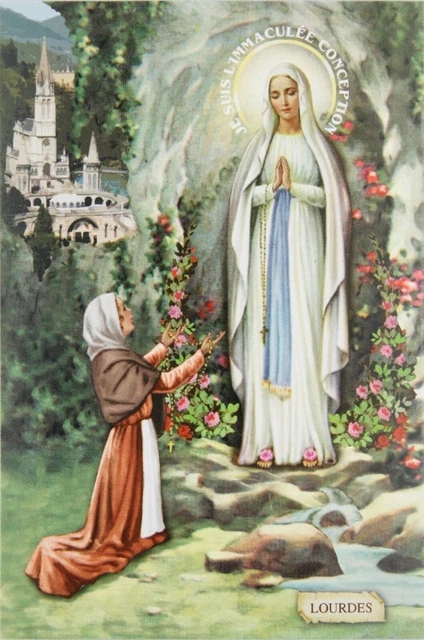 OUR LADY OF Lourdes Blessed Virgin Mary Roman Catholic Postcard Icon