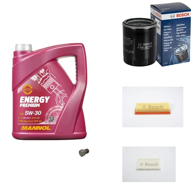 Bosch Pacchetto di Ispezione 5 L mannol Energy Premium 5W-30 per Panda Fiat 1.2