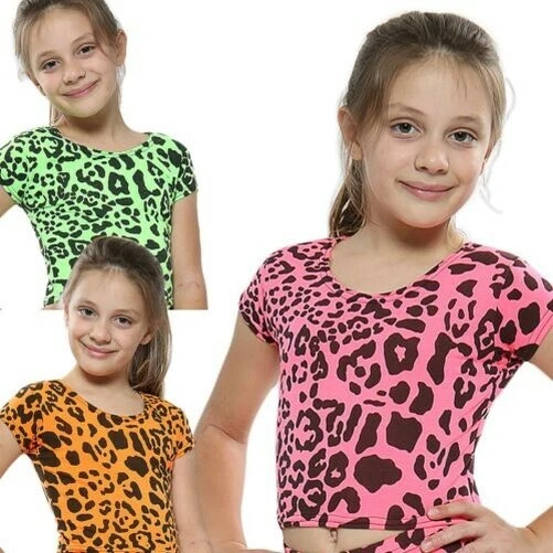 Top Bambina Bambini Top Leopardato Moda Fahsion Trendy T Shirt Top Corto 5-13