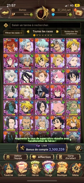 Compte 7DS (Seven Deadly Sins) Full Fest Avec Albédo Spé 2 - Compte Neuf PC