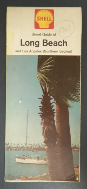 1963 Shell Long Beach Street Guide and Los Angeles Vintage Travel Map Fold Out